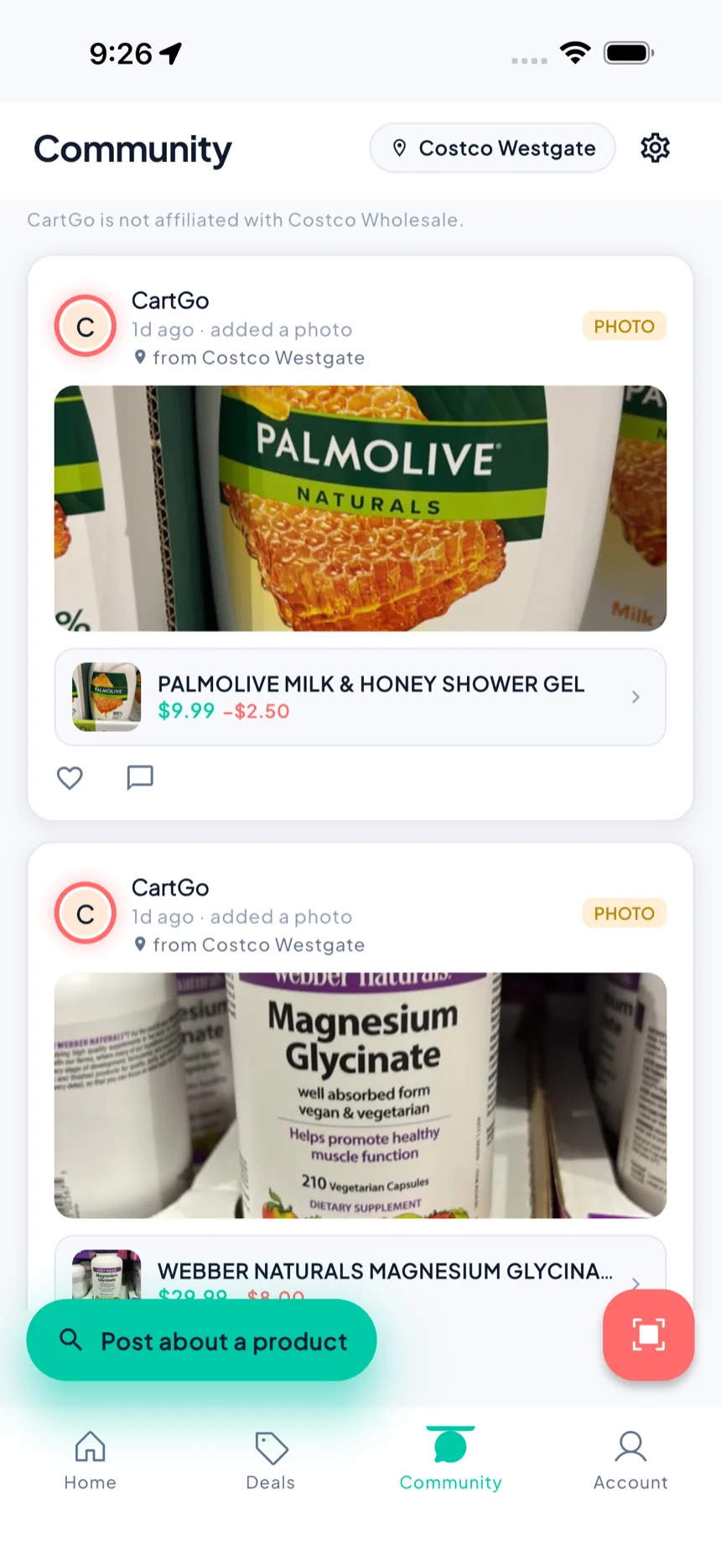 Community — photo posts from members at your warehouse