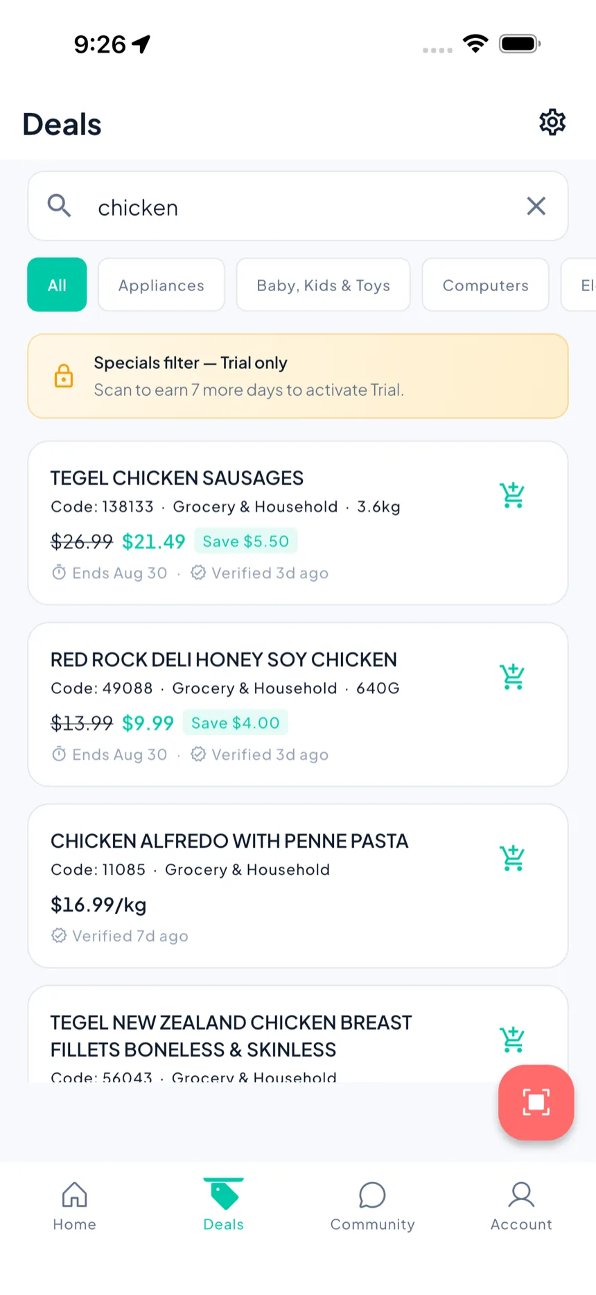 Deals — search live crowdsourced prices