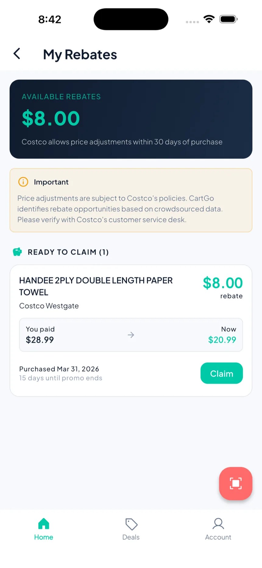 My Rebates — claimable price adjustments