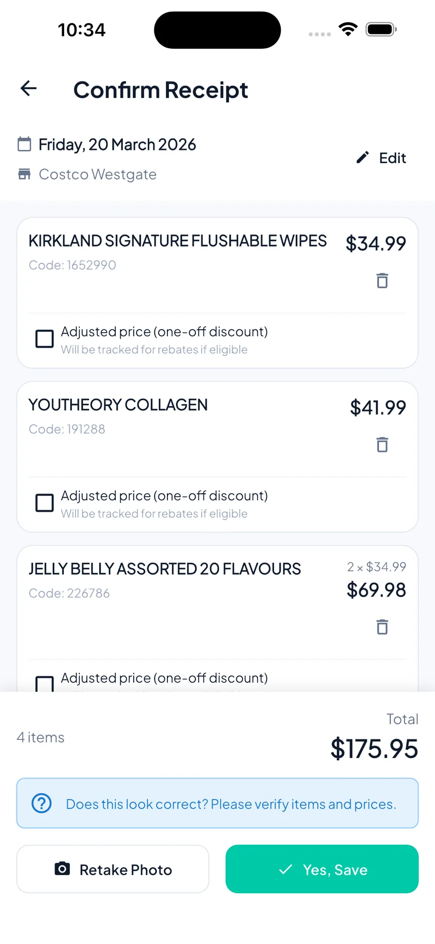 Receipt scanner — AI-extracted purchases